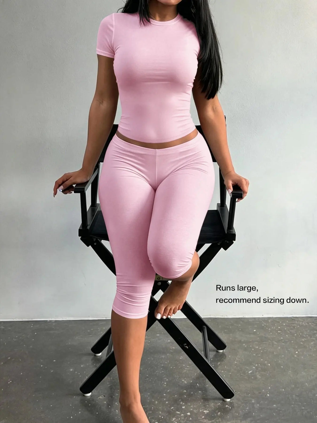 Lw Home Basic Soft Solid Color Casual Slim-Fit Suit, Perfect for Home Wear, Back To School，Ideal for All Seasons, Comfortable Short Sleeve Pants Set, Two Piece Set Women