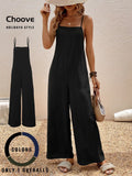 Choove Women's Spaghetti Strap Solid Wide Leg Jumpsuit, Loose Fit Sleeveless One-Piece Outfit for Summer, Beach and Vacation