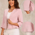 INSPIRE CHIC Elegant Blazer Women's Open Front Collarless 3/4 Sleeve Peplum Business Work Suit Jacket