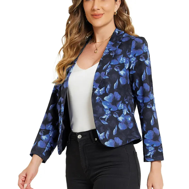 INSPIRE CHIC Open Front Business Casual Crop Suit Blazer Jacket