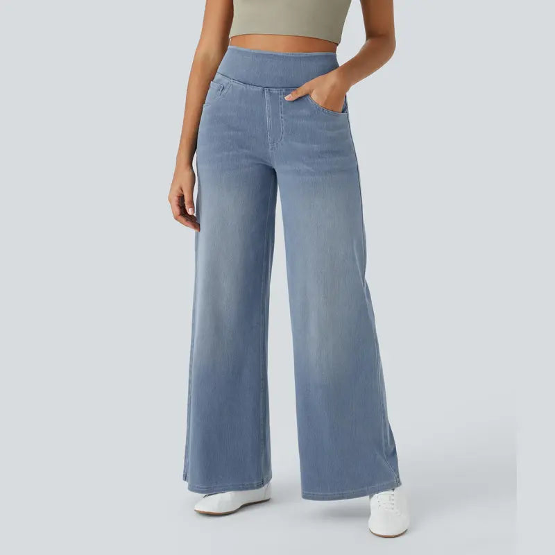 Halara Flex™ High Waisted Pockets Baggy Wide Leg Washed Casual Jeans