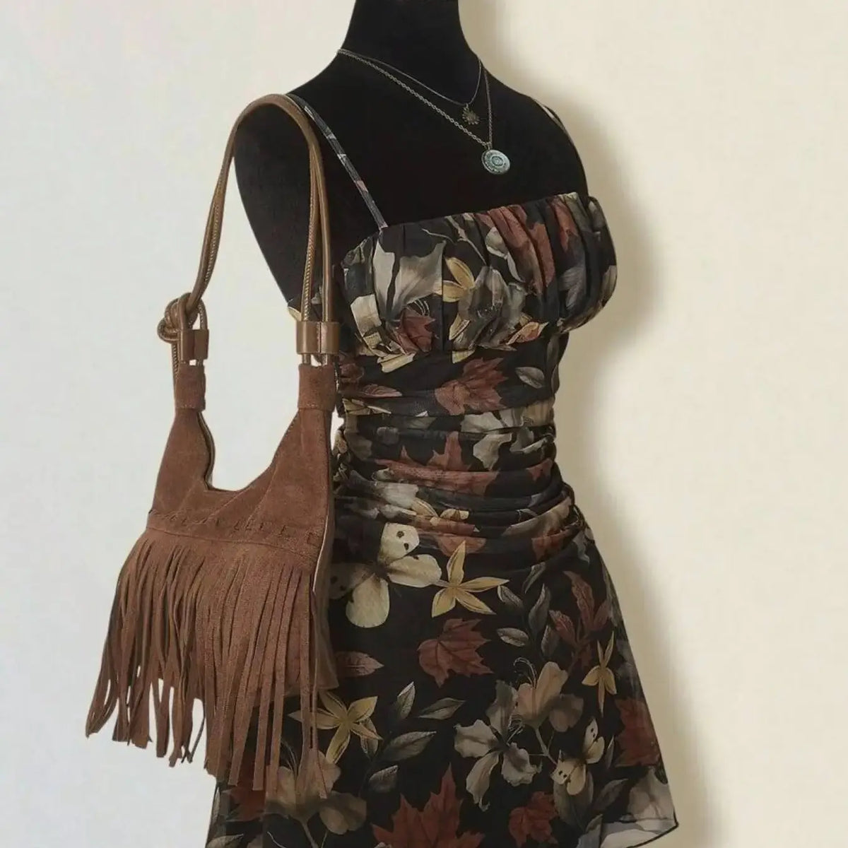 Women's Vintage Maple Leaf Print Floral Ruched Mini Dress Sleeveless, Retro Style Bohemian Dress, Perfect for Spring and Fall, Casual Stylish and Comfortable Dress, Boho Casual Fashion Dress #GLOBAL PICKS