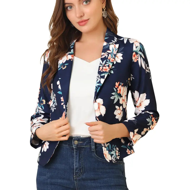 INSPIRE CHIC Open Front Business Casual Crop Suit Blazer Jacket