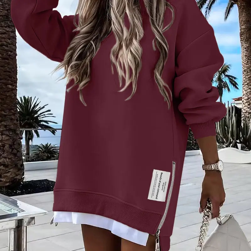 CHICME 2026 Women's Oversized Fall Long Sleeve Pullover Sweatshirt Zipper Slit Casual Dress Drop Shoulder Outfits, Dresses For Women, Women's Clothes