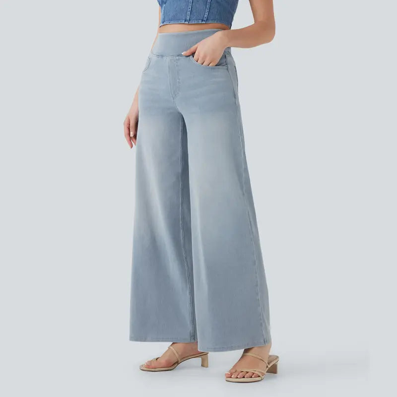 Halara Flex™ High Waisted Pockets Baggy Wide Leg Washed Casual Jeans
