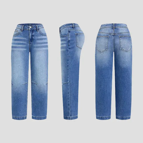 Flamingals Seaming Detail Mid Waist Straight Leg Crop Jeans Stretchy 25.6" Inseam Casual Fit