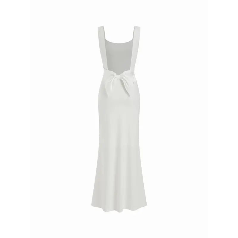 Cider Scoop Neckline Solid Bowknot Backless Maxi Dress Minimalist High Stretch Womenswear