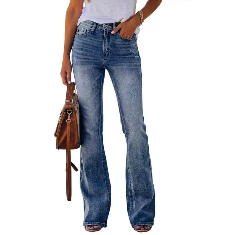 Flowyair Women's High-Waisted Stretch Denim Bottoms - Minimalist Basic Fitted Flare, Boyfriend, Bootcut Jeans for Summer Outfits, Vacation Wear