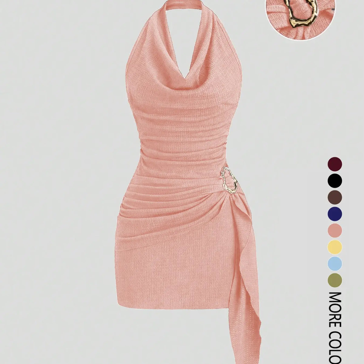 Women's Fashion Solid Color Ruched Halter Fit Dress, Casual Office Wear, Elegant Backless Design, Perfect for Daily Wear, Stylish, Chic and Comfortable Dress, Backless Slim Dress