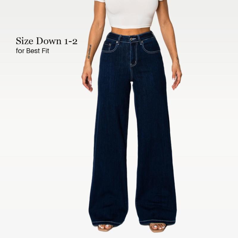 Sofia CANANA Women Super Stretchy High Rise Wide Leg Jeans Minimalist Comfort Denim Pants Tummy Control BBL Regular Size Plus Size