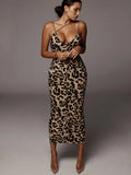 Women's All Over Leopard Print Asymmetrical Cami Dress, Elegant Sleeveless Spaghetti Strap Bodycon Fit Dress for Party Club Night Out, Fashion Chic Sundress, Ladies Summer Clothes, Midi Dress, Womenswear (Light&thin fabic）