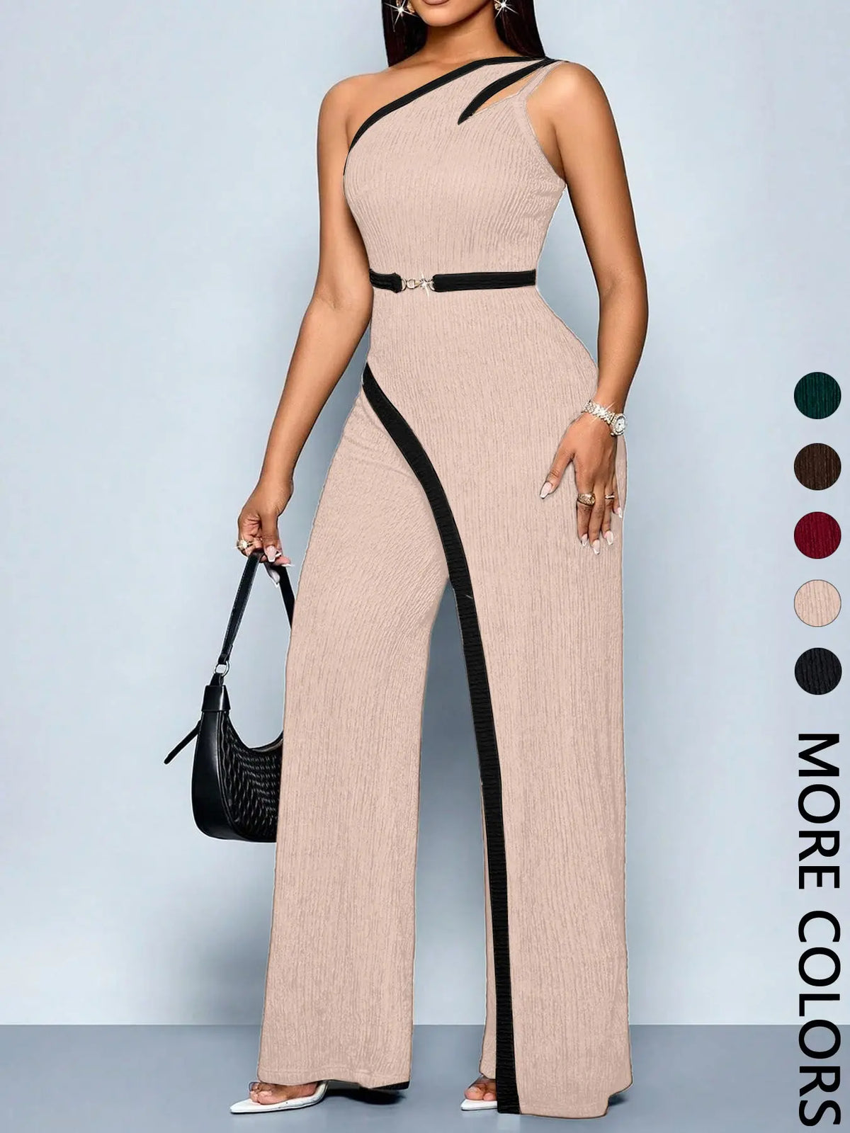 Women's Chic Comfortable Fit Asymmetrical Jumpsuit, Stylish One Shoulder Sleeveless Cut Out Wide Leg Jumpsuit, Perfect for Casual Wear, Cutout, Casual Fashion Jumpsuit