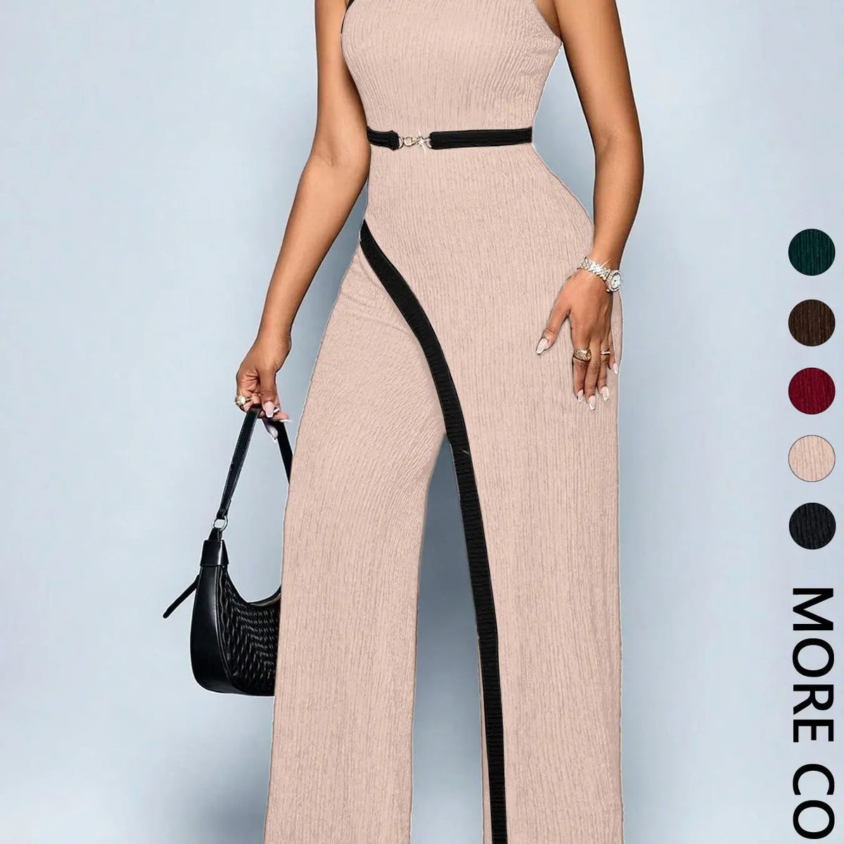 Women's Chic Comfortable Fit Asymmetrical Jumpsuit, Stylish One Shoulder Sleeveless Cut Out Wide Leg Jumpsuit, Perfect for Casual Wear, Cutout, Casual Fashion Jumpsuit