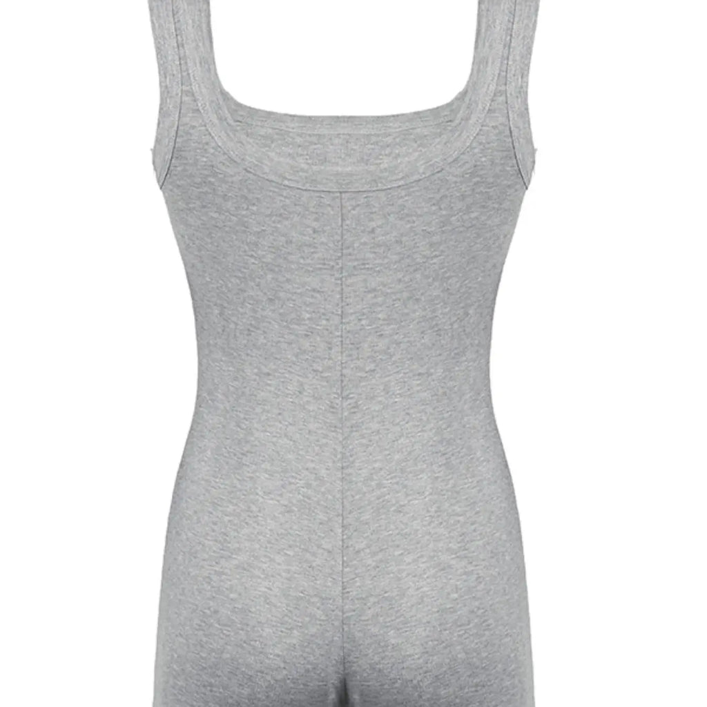 Women's Solid Square-Neck Tank Romper, Casual Comfy Sleeveless Body-Hugging Skinny Romper for Daily Wear, Rompers Jumpsuits