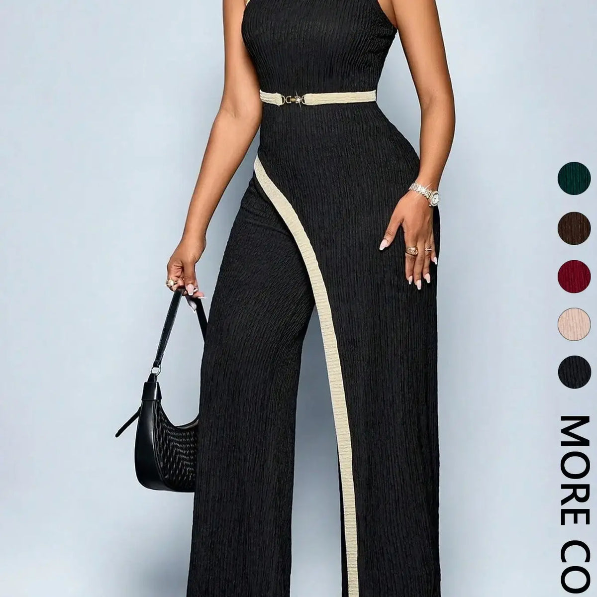 Women's Chic Comfortable Fit Asymmetrical Jumpsuit, Stylish One Shoulder Sleeveless Cut Out Wide Leg Jumpsuit, Perfect for Casual Wear, Cutout, Casual Fashion Jumpsuit