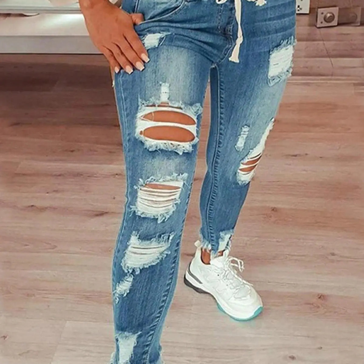 Plus Size Solid Color Basic High Waist Ripped Denim Jeans, Casual Streetwear Fashion for Daily Outdoor Wear, Women's Plus Size Clothing for Summer, Jeans High Waisted, Jeans Distressed, Basic Plain Jeans
