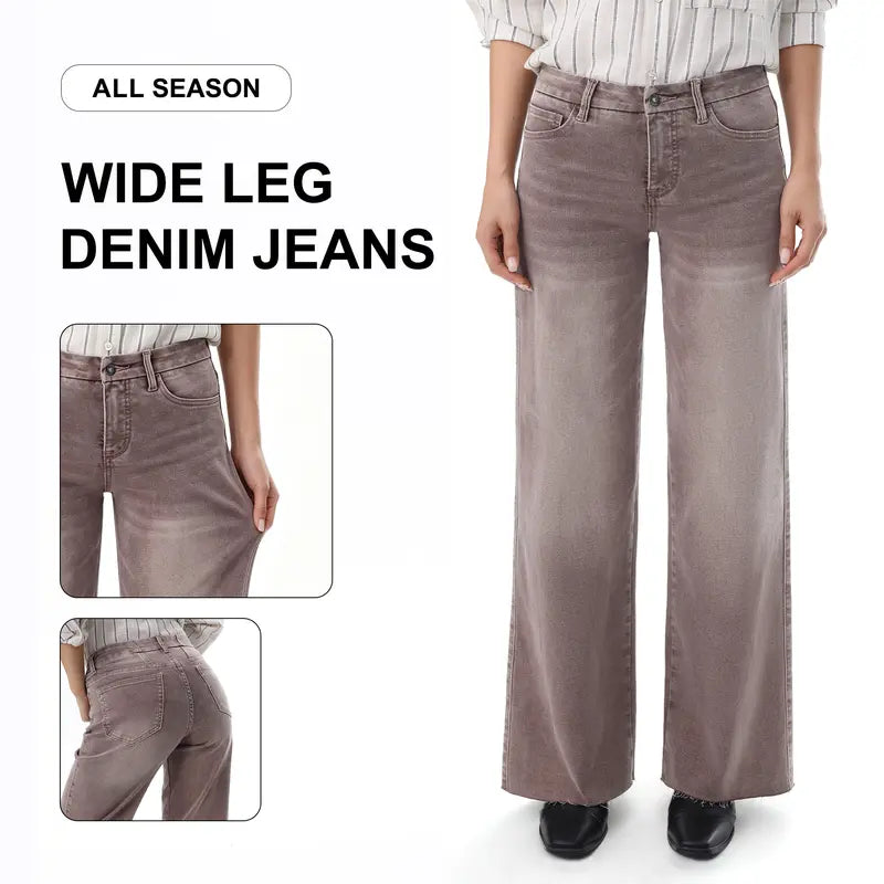 Freya ONESO Women Mid Rise High Stretchy BBL Jeans Butt Lifting Wide Leg Raw Hem Denim Pants Tummy Control Spring Basic Minimalist Woman Denim Bottom Comfortable Denim Jeans OSW8019 Plus Size Regular Size Fashion Daily Outfits DIY Inseams #SummerVibes