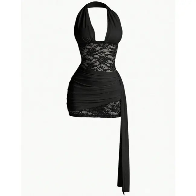 DealsForYouDays Summer Floral Lace Splicing Deep V-Neck Backless Dress,Graduation Dress. Summer Rave Festival Outfits