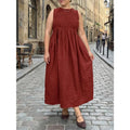 【Plus Size】TANKANEO Women's Plus Size Breathable Sleeveless Crewneck Ruched Maxi Dress with Pockets, Lightweight Casual Dresses for Day Wear & Beach, Matches Flat Shoes & Cardigan