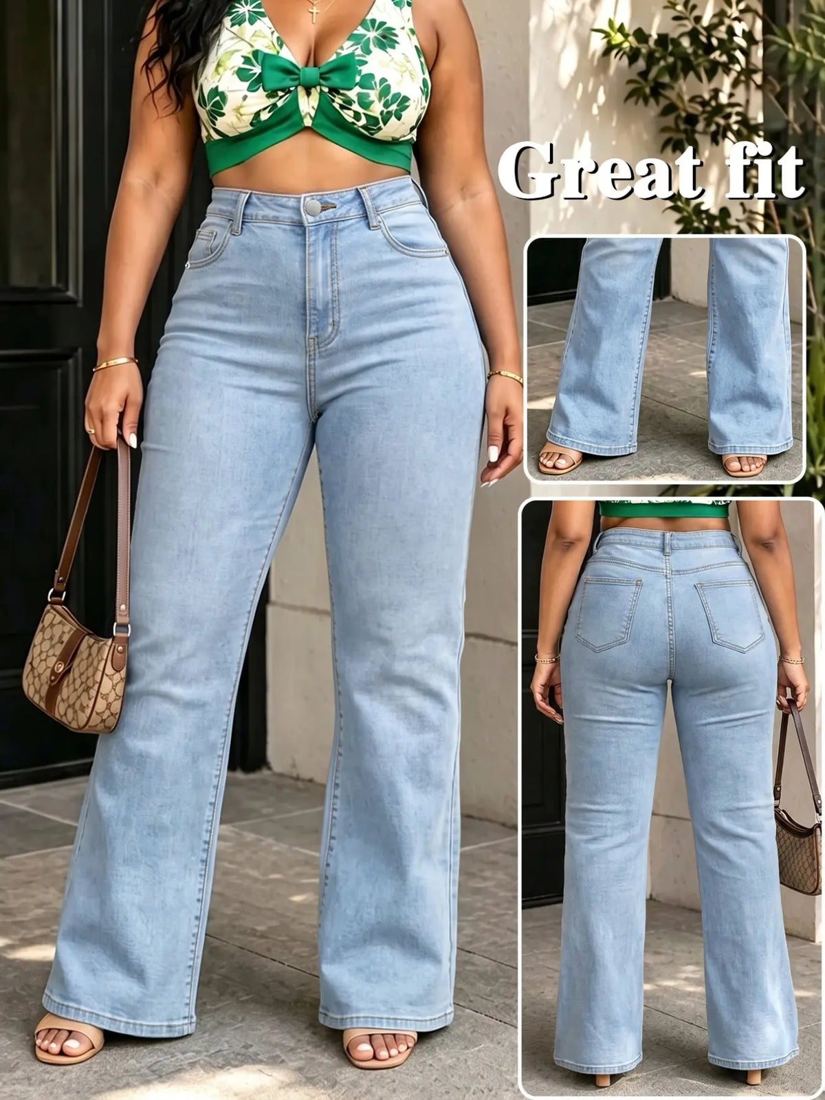 Deep Blue Washed High-Waisted Wide-Leg Denim Jeans, Plus Size Slimming Loose Fit Long Pants, Multiple Colors Available, Fall & Winter Casual Wear