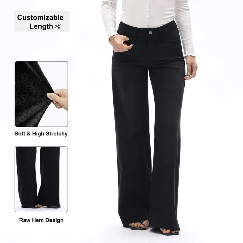 Freya ONESO Women's Mid Rise Wide Leg Denim Jeans Retro Streetwear Style Tummy Control Raw Hem Baggy Pants Comfortable Jeans Commuter Style Baggy High Stretchy Soft Breathable Spring& Summer DIY Inseams #SummerVibes