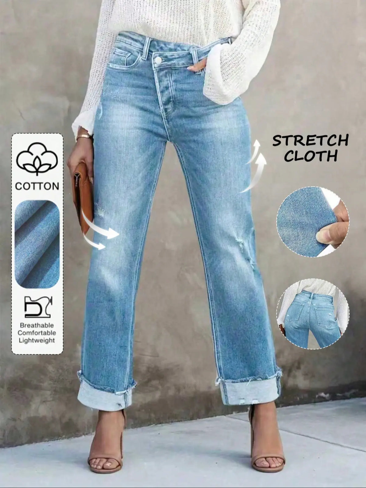 Women's Solid Color Jeans, Casual Comfy Denim Pants for Daily Wear, Ladies Bottoms for All Seasons, Casual Fitted Jeans