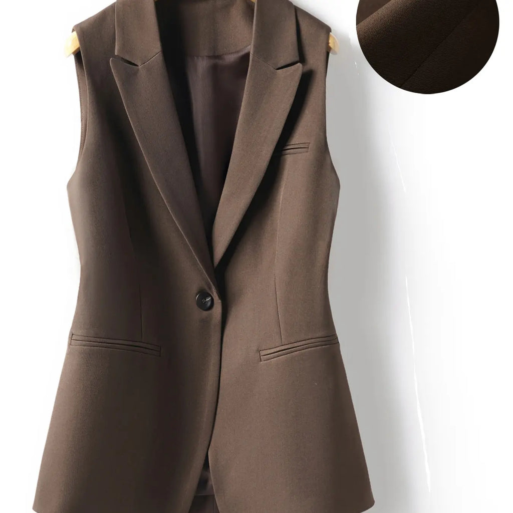 Women's Regular Fit Collared Cropped Sleeveless Vest Jacket One Button Simple Formal Commute Workwear Versatile Fashion Outerwear Spring Autumn Office Top, Business Style Jacket Elegant Office Workwear