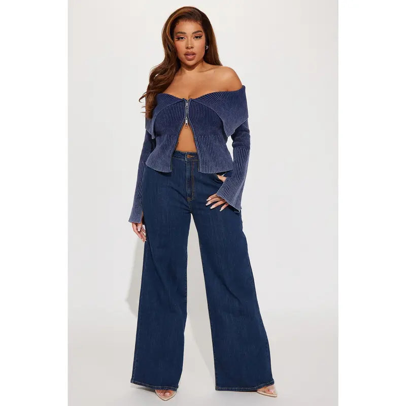 Chasing Thrills Stretch Wide Leg Jeans - Dark Wash