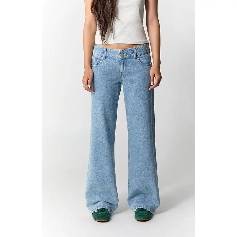 Pacsun Women's Zoe Low Rise Girlfriend Jeans Button Pocket Light Blue