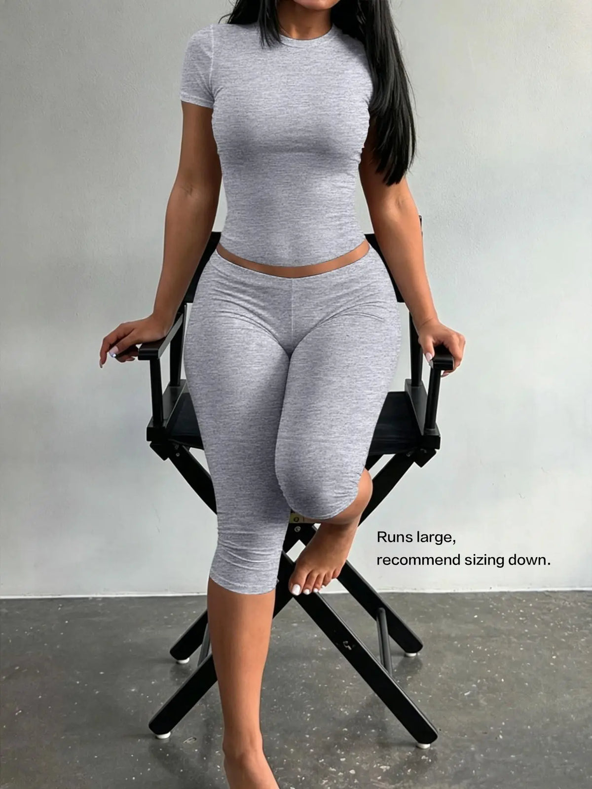 Lw Home Basic Soft Solid Color Casual Slim-Fit Suit, Perfect for Home Wear, Back To School，Ideal for All Seasons, Comfortable Short Sleeve Pants Set, Two Piece Set Women