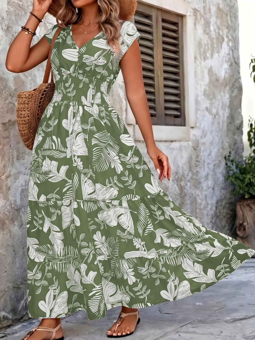 Boho Floral Maxi Dress | Floral Prints Dress | V Neck | Smocked Waist | Flowy Ruffle Hem | Women Summer Vacation Outfits | Ruffled |