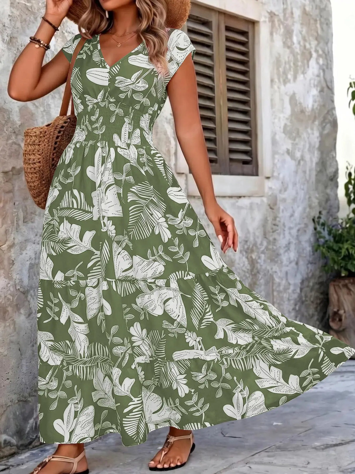 Boho Floral Maxi Dress | Floral Prints Dress | V Neck | Smocked Waist | Flowy Ruffle Hem | Women Summer Vacation Outfits | Ruffled |