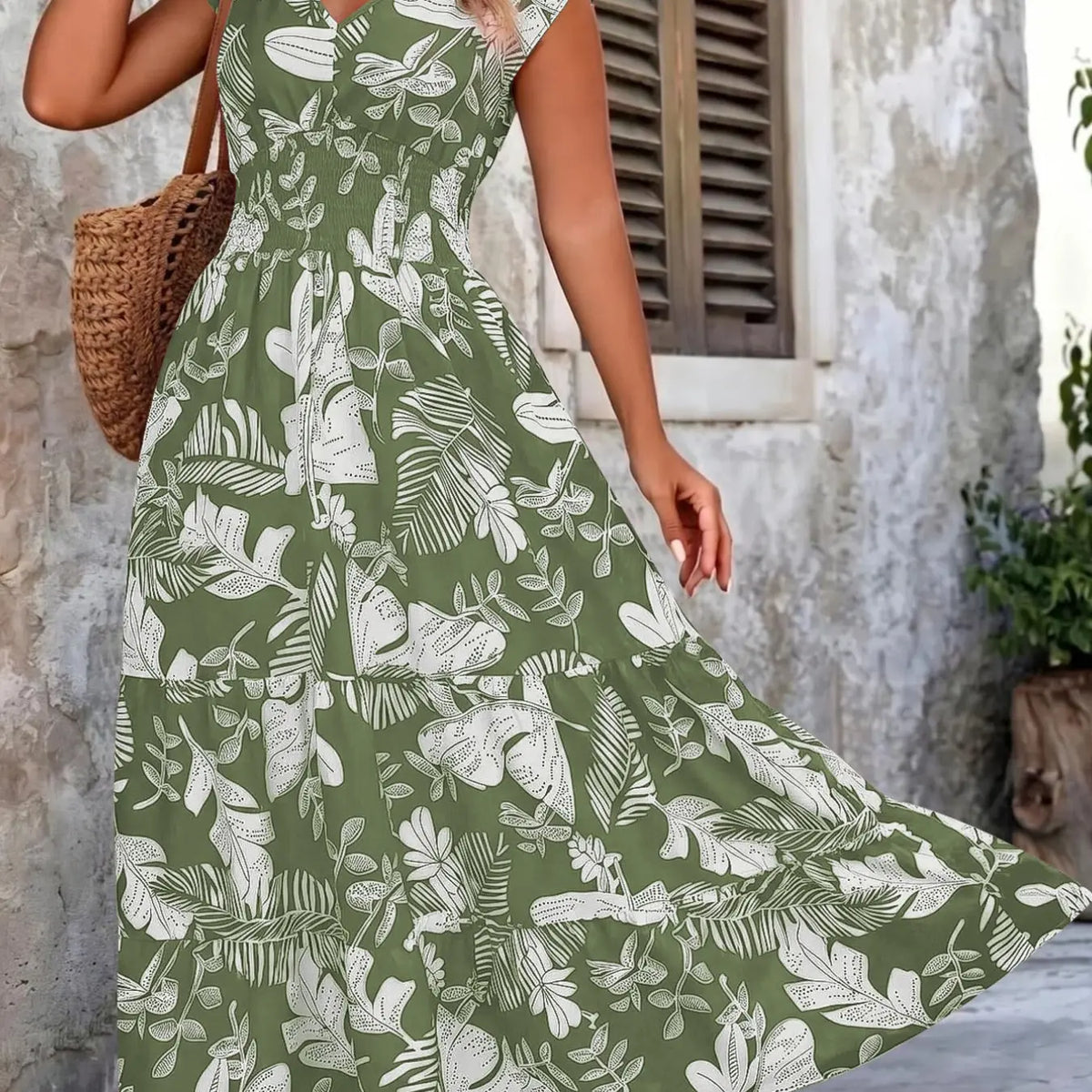 Boho Floral Maxi Dress | Floral Prints Dress | V Neck | Smocked Waist | Flowy Ruffle Hem | Women Summer Vacation Outfits | Ruffled |