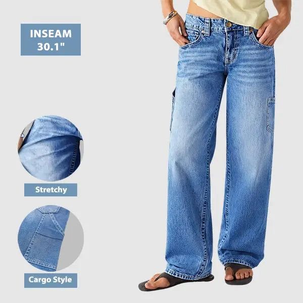 Flamingals Wash Multi Pocket Mid Rise Straight Leg Jeans Women's Fashion Casual Comfort 30.1" Inseam