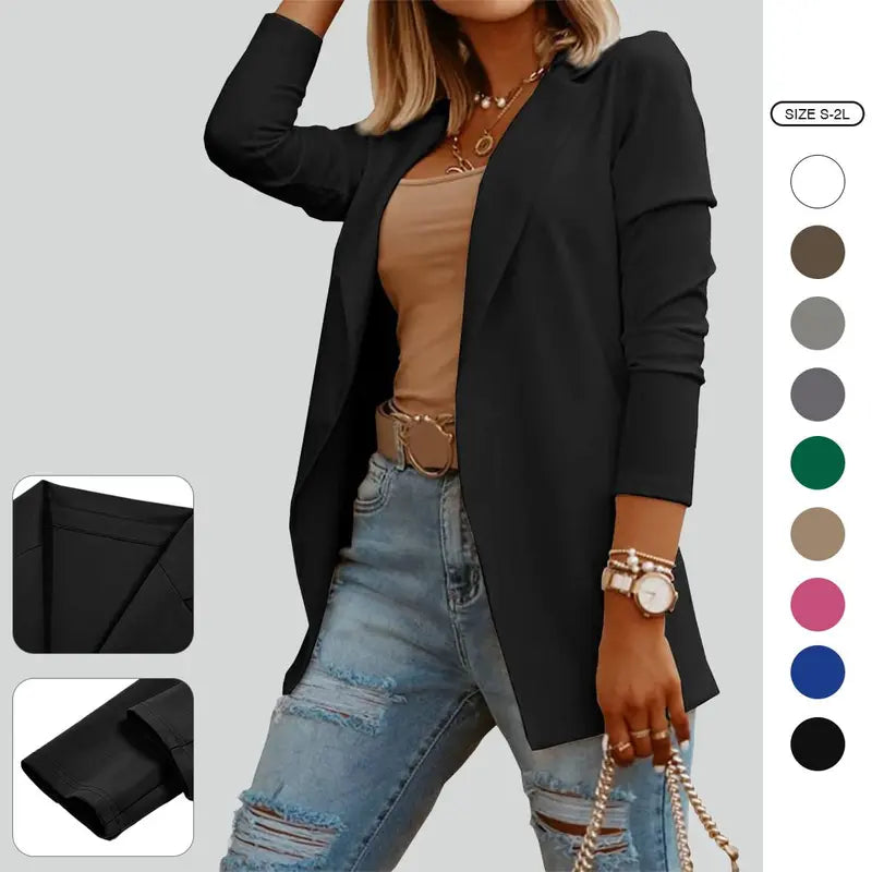 Imily Bela Womens Casual Long Sleeve Blazers Solid Color Knit Blazer Work Office Open Front/Button Down Blazer Jacket Formal Essential