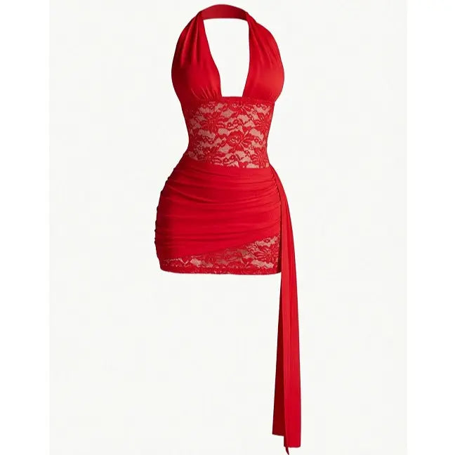 DealsForYouDays Summer Floral Lace Splicing Deep V-Neck Backless Dress,Graduation Dress. Summer Rave Festival Outfits