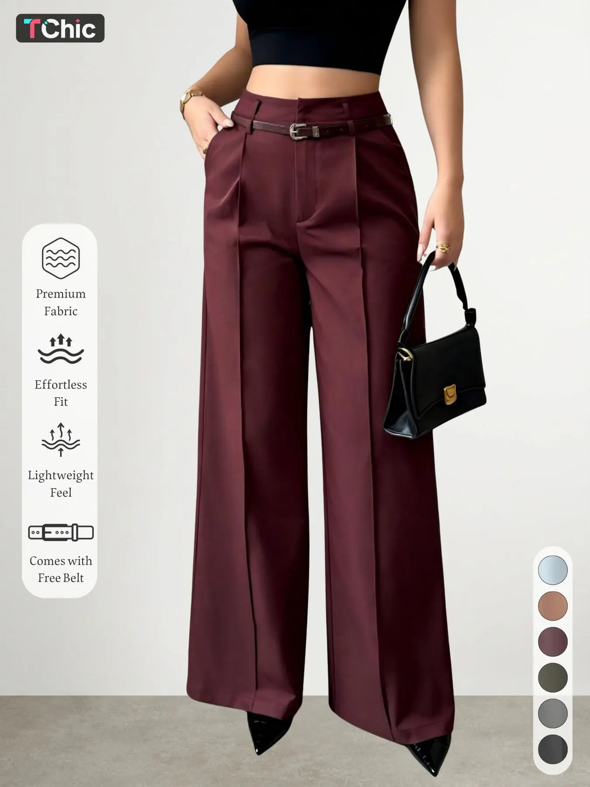 New Women's High-Waisted Wide-Leg Suit Pants Pleated Design with Belt, Casual Elegant Comfortable Fit Style for Daily Commute