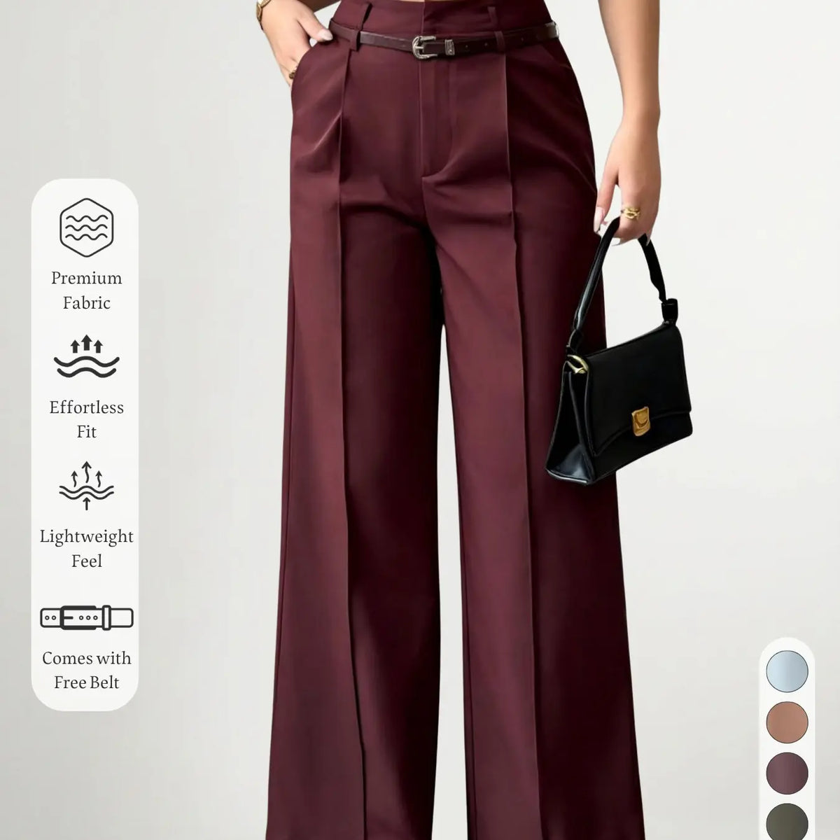 New Women's High-Waisted Wide-Leg Suit Pants Pleated Design with Belt, Casual Elegant Comfortable Fit Style for Daily Commute