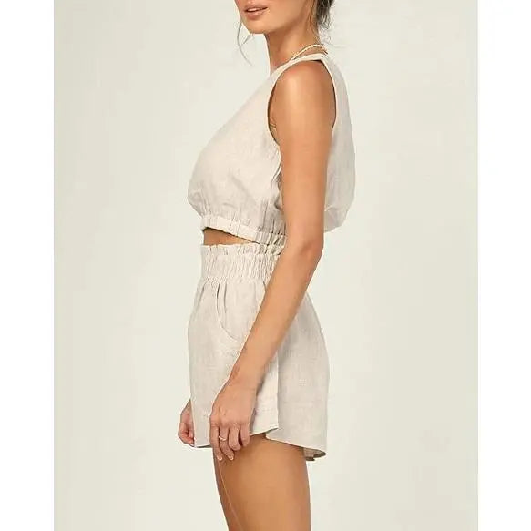 Imily Bela  Women's 2pcs Summer Outfits Sleeveless Crop Tank Top and High Waist Pocketed Shorts Loose 2 Piece Short Sets