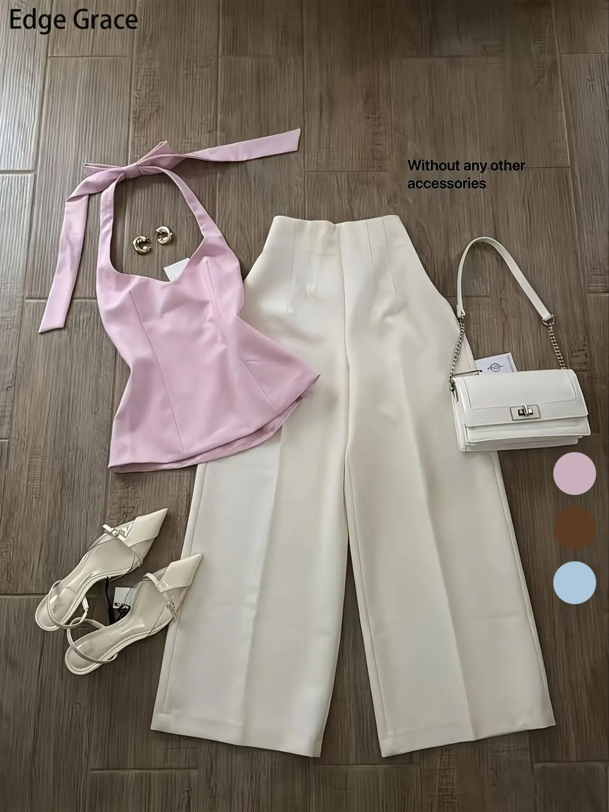 2026 New Women's Casual Halter Neck Sleeveless Top & Long Pants Two-Piece Set, Summer Matching Sets, Fashionable Ladies' Clothing, No Accessories Included