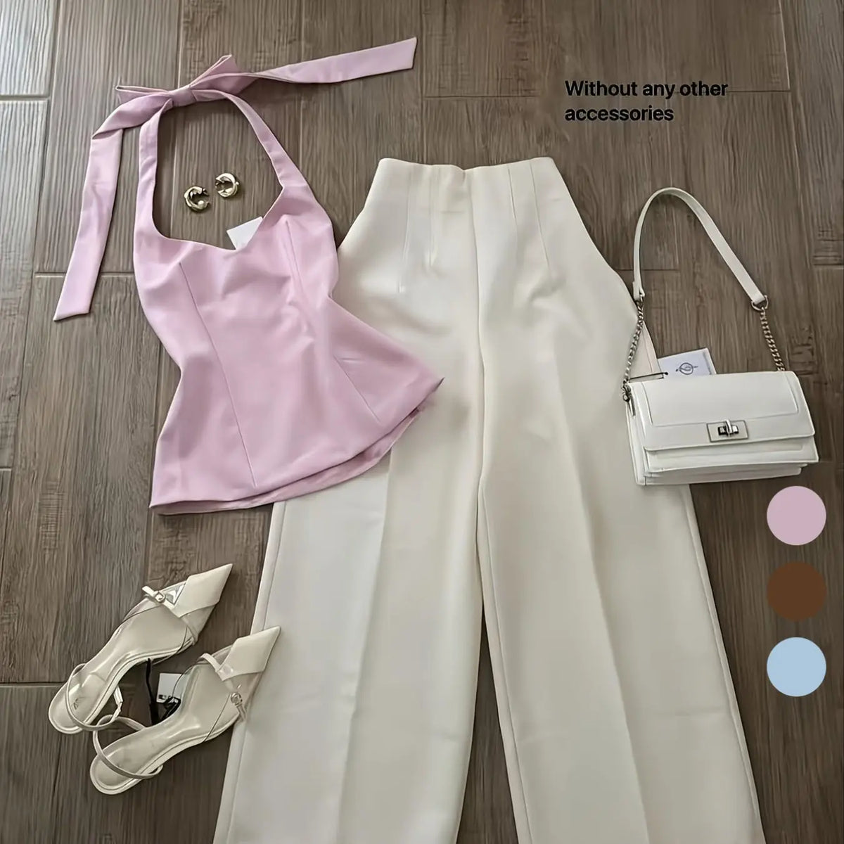 2026 New Women's Casual Halter Neck Sleeveless Top & Long Pants Two-Piece Set, Summer Matching Sets, Fashionable Ladies' Clothing, No Accessories Included