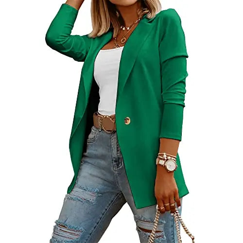 Imily Bela Womens Casual Long Sleeve Blazers Solid Color Knit Blazer Work Office Open Front/Button Down Blazer Jacket Formal Essential