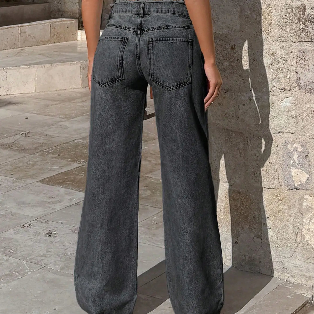 Women's Light Blue Wide Leg Basic Plain Casual Fashion Jeans, Light Wash, Soft Denim Material, Comfortable and Versatile, Fashionable Mid Waist Loose Fit Pants, Trouser, Womenswear