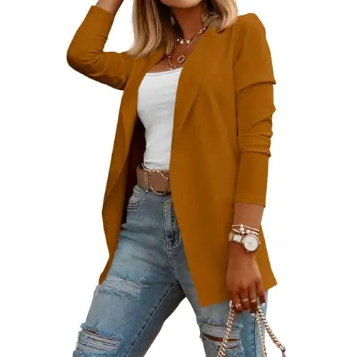 Imily Bela Womens Casual Long Sleeve Blazers Solid Color Knit Blazer Work Office Open Front/Button Down Blazer Jacket Formal Essential