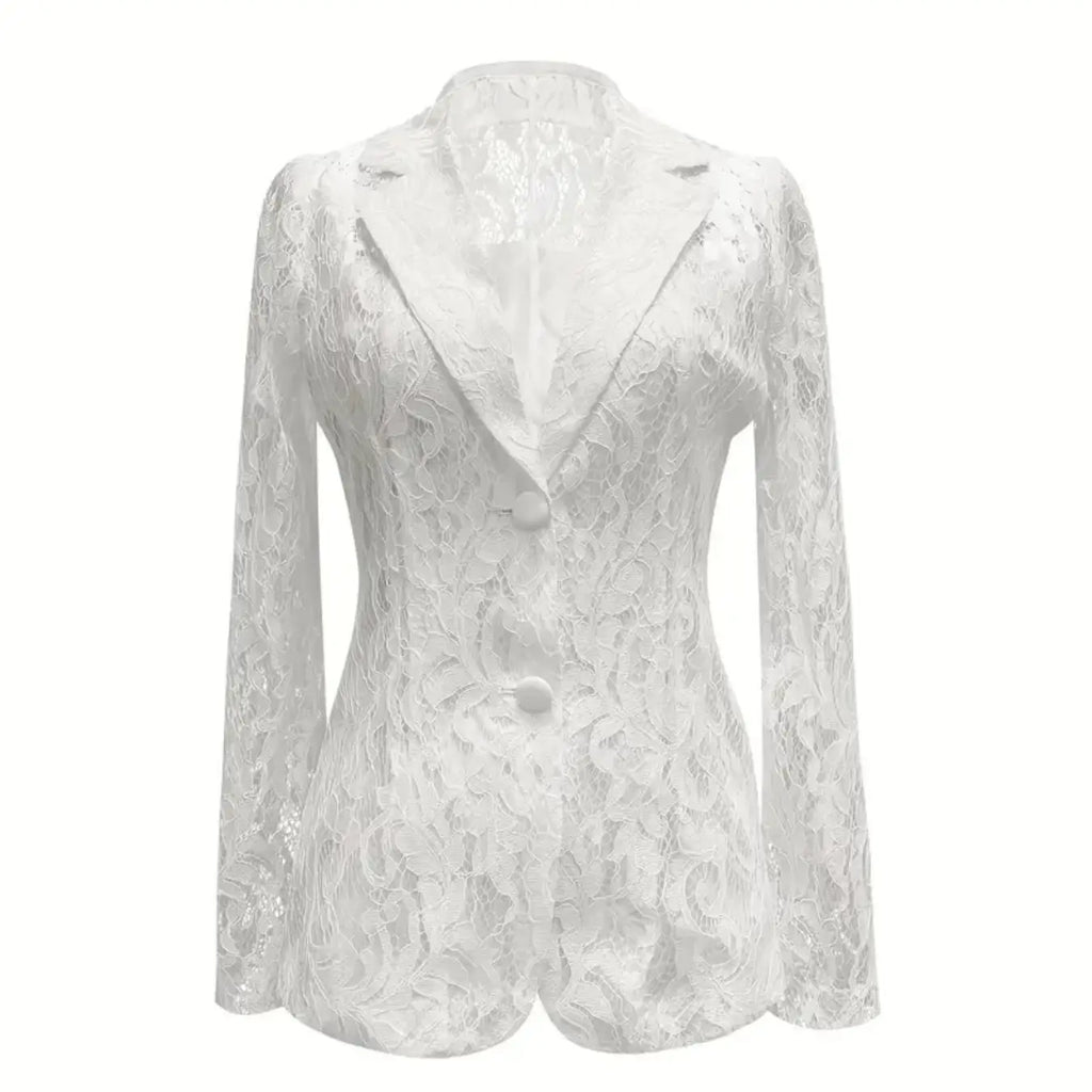 Lace Suit Jacket for Women, Spring Summer Lapel Two Button Waistcoat, Elegant Chic Aesthetic Style Slim-Fitting Long Sleeve Outerwear for All Seasons