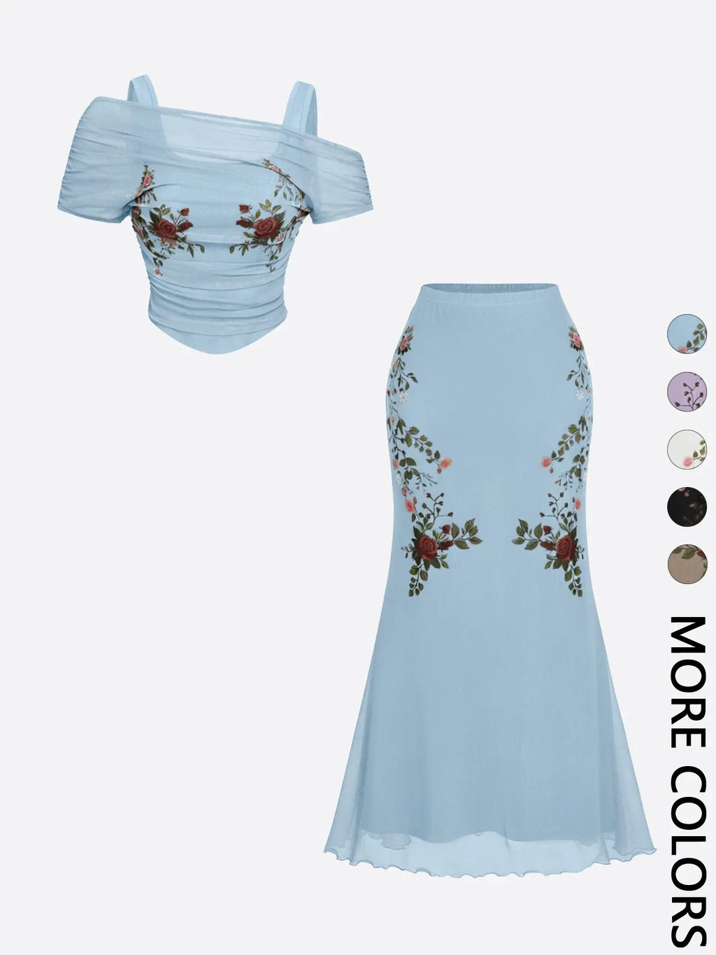 2 Piece Trendy Romantic Fairy Floral Print Off Shoulder Top and Midi Skirt Clothes Set for Women, Figure Flattering for Date, Vacation and Wedding