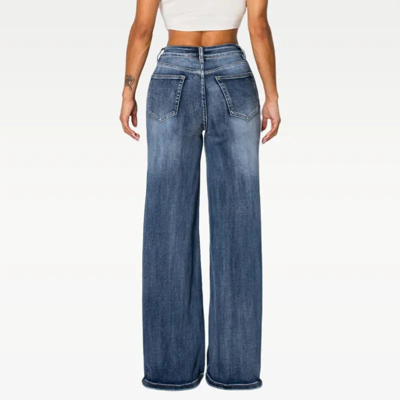 Sofia CANANA Women Super Stretchy High Rise Wide Leg Jeans Minimalist Comfort Denim Pants Tummy Control BBL Regular Size Plus Size