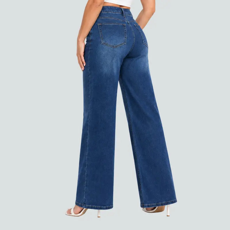 CANANA Women Super Stretchy High Rise Wide Leg Jeans Minimalist Comfort Denim Pants Tummy Control BBL Regular Size Plus Size Spring Fashion Daily Outfits Pockets One Size Down For Best Fit