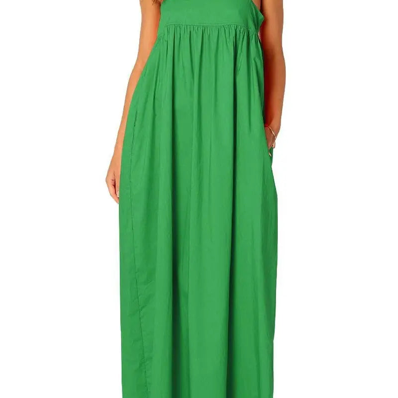 Ebossy Women's Square Neck Sleeveless Backless Tie-Back Spaghetti Strap Casual Loose Cutout Ankle-Length Sundress with Side Pockets, Pink - Women's Dresses, Machine Washable, Outdoor & Evening Ready, Fashion Apparel - Check Size Chart