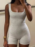Women's Solid Square-Neck Tank Romper, Casual Comfy Sleeveless Body-Hugging Skinny Romper for Daily Wear, Rompers Jumpsuits